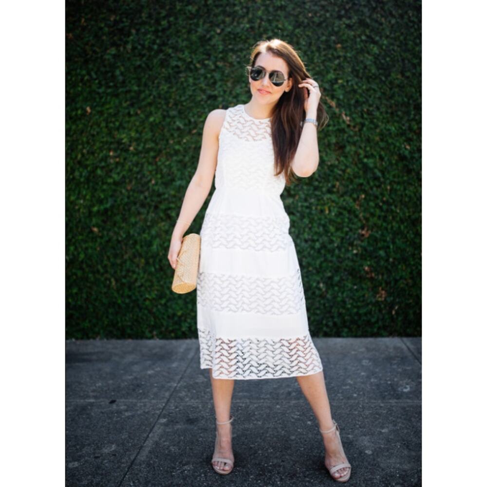 SHOSHANNA Dress Womens 4‎ White Sleeveless Lace Midi Fit Flare Cocktail Wedding